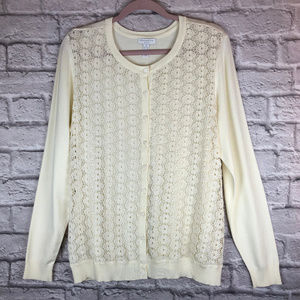 Charter Club Cream Cardigan with Lace Overlay, 1X.
